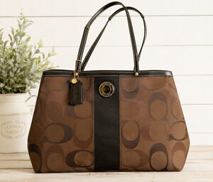 Vintage Coach Signature Brown Tote Bag Large Shoulder Purse Designer Handbag